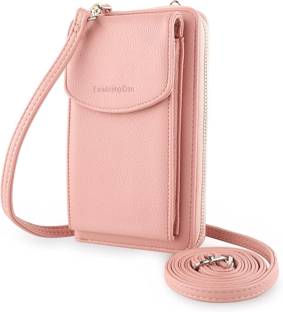 PU Ladies Leather RFID Blocking Crossbody Mobile Phone Bag Ladies Wallet, Fashion One Shoulder Strap | Amazon (US)