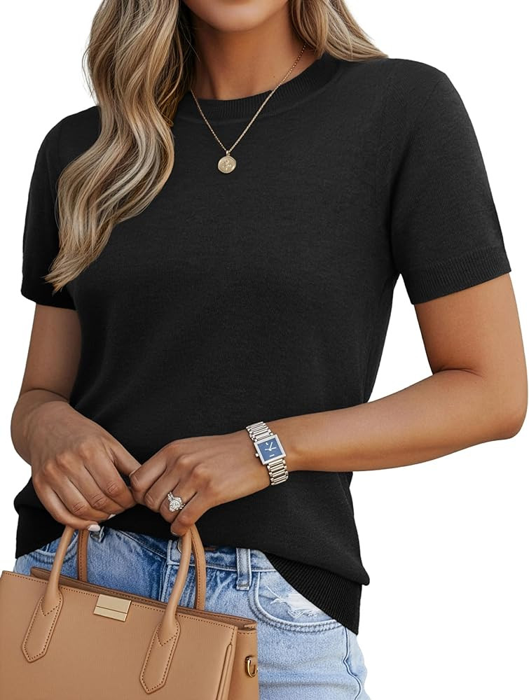 Lepunuo Women's Spring Summer Lightweight Short Sleeve Wool Blend Business Casual Knit Tops Pullo... | Amazon (US)