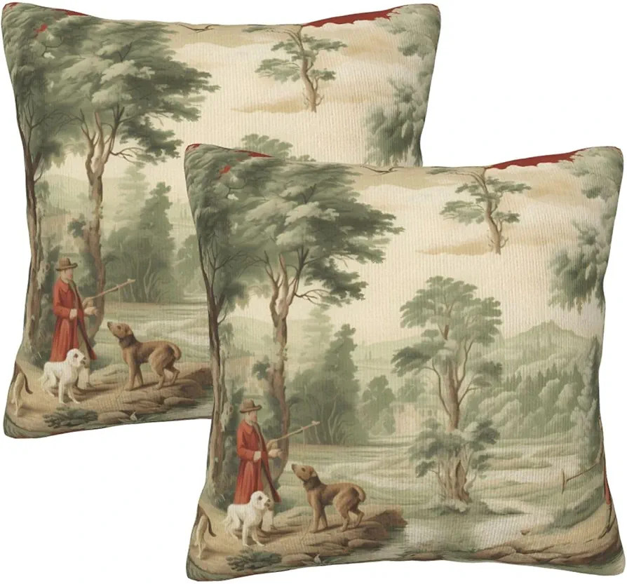 Vintage French Country Throw Pillow Covers 18x18 Set of 2 Hunting Fishing Trees Decorative Pillow... | Amazon (US)