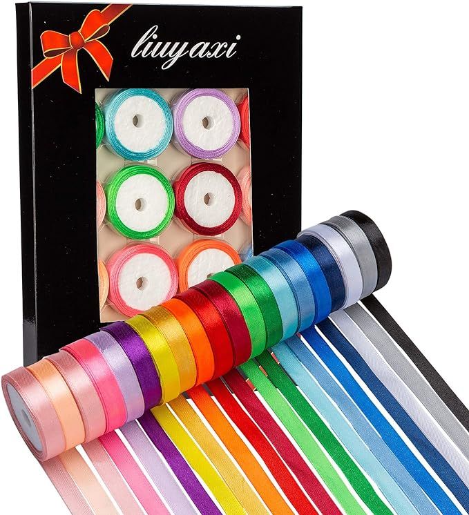 20 Colors 100 Yard Satin Ribbon Fabric Ribbon Silk Ribbon Embellish Ribbon Rolls, 2/5" Wide 5 Yar... | Amazon (US)