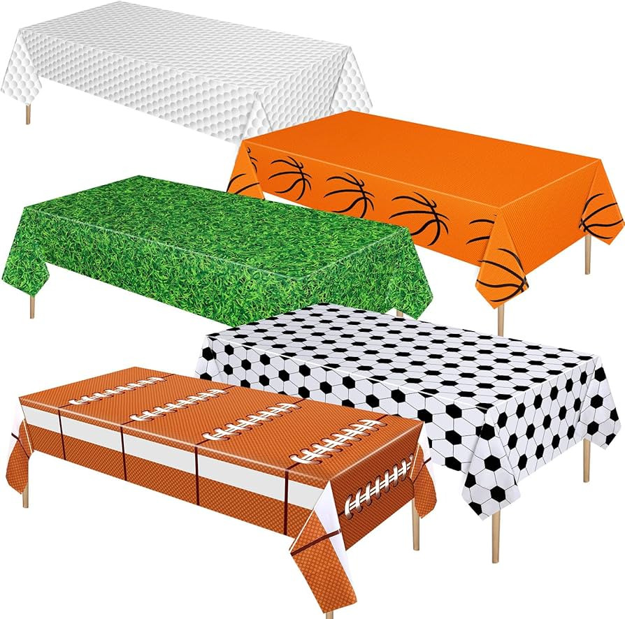 5 Pcs Sports Themed Birthday Party Supplies Green Plastic Tablecloth Soccer Basketball Golf Footb... | Amazon (US)