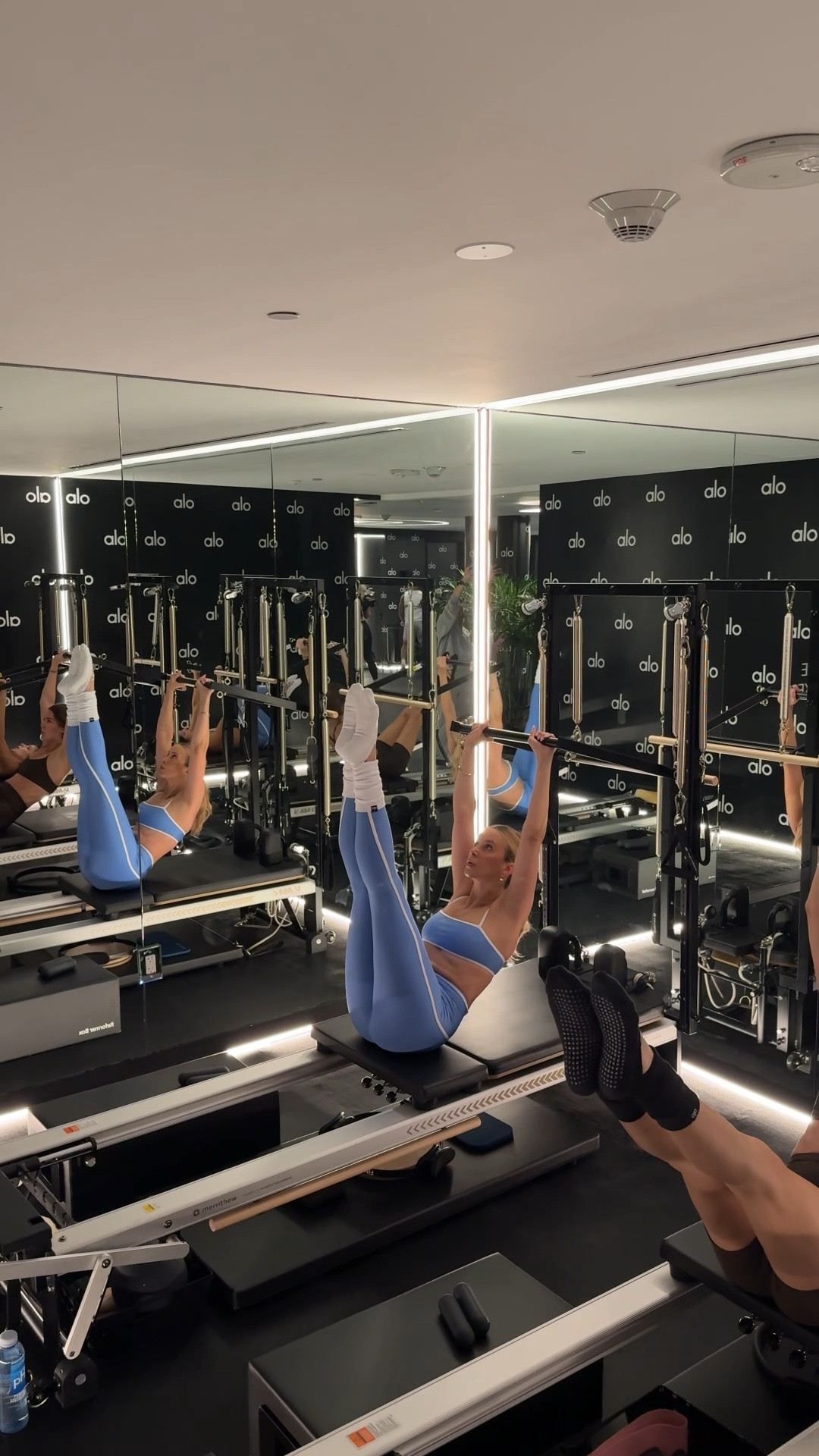 Head to toe in @alo—even the little cutie Pilates socks. 🩵💙 Comfy, flattering, and actually makes me want to move my buns (which says a lot). 💪🏼 

Wearing a size S in both the top and bottom!

#LTKBeauty #LTKStyleTip #LTKActive