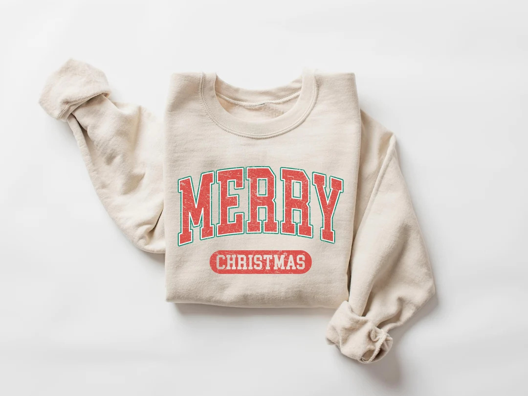 Retro Merry Christmas Sweatshirt, Christmas Shirt for Women, Holiday Sweater, Christmas Crewneck ... | Etsy (US)