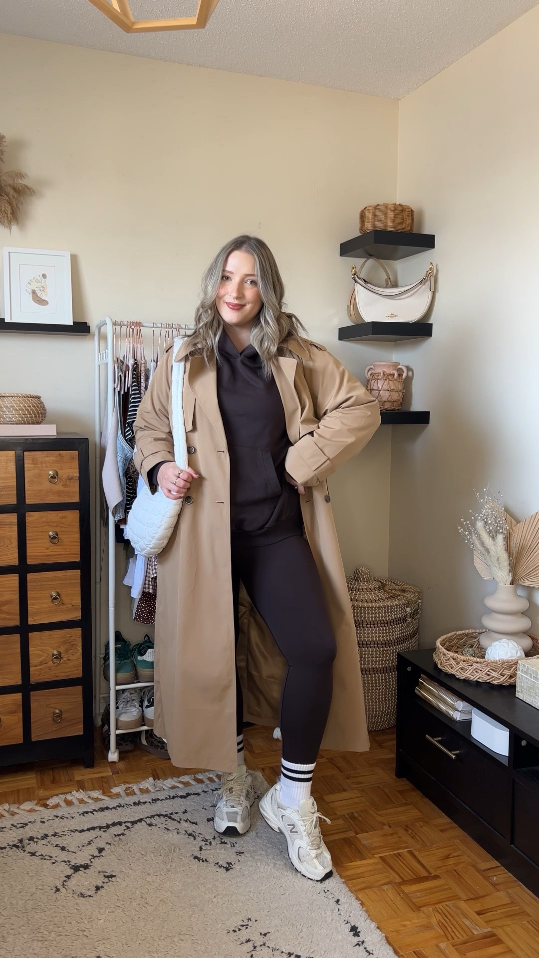 Styling a comfy matching set for winter! Wearing my usual size L in the leggings. Sized down to M in the hoodie, it runs big! Both are in the color “deep earth”. Linked this year’s version of my trench coat, wearing my usual L. Sneakers are so comfy for walking, but run a little big. I’m a 9.5-10 shoe and wear a 9 in these.
Comfy winter outfits, athleisure 

#LTKsale #LTKmidsize #LTKwinter