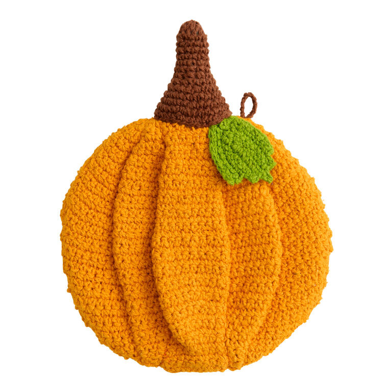 Orange Crochet Pumpkin Figural Potholder | World Market