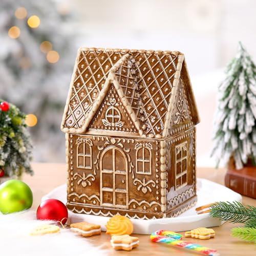 Roowest Gingerbread House Ceramic Cookie Jar 10.25 Inch Christmas Cookie Jar Xmas Holiday Decor with Lid Bowl Food Storage Container for Xmas Festival Holiday Party Gift Table Decoration | Amazon (US)