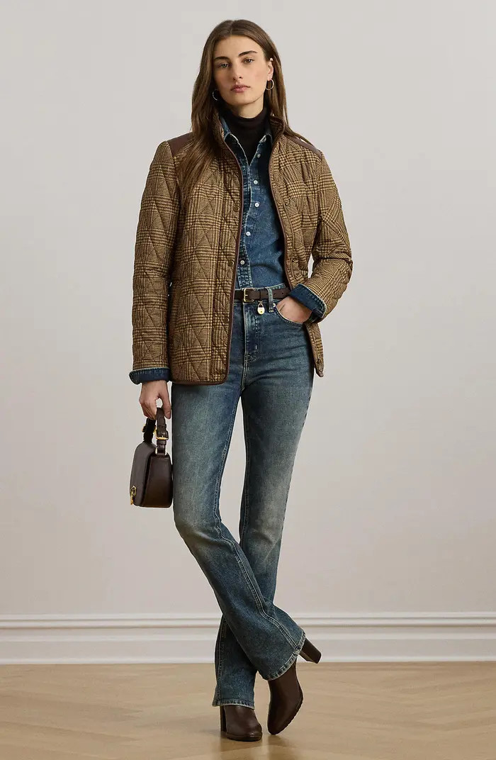 Lauren Ralph Lauren Houndstooth Quilted Barn Jacket | Nordstrom | Nordstrom