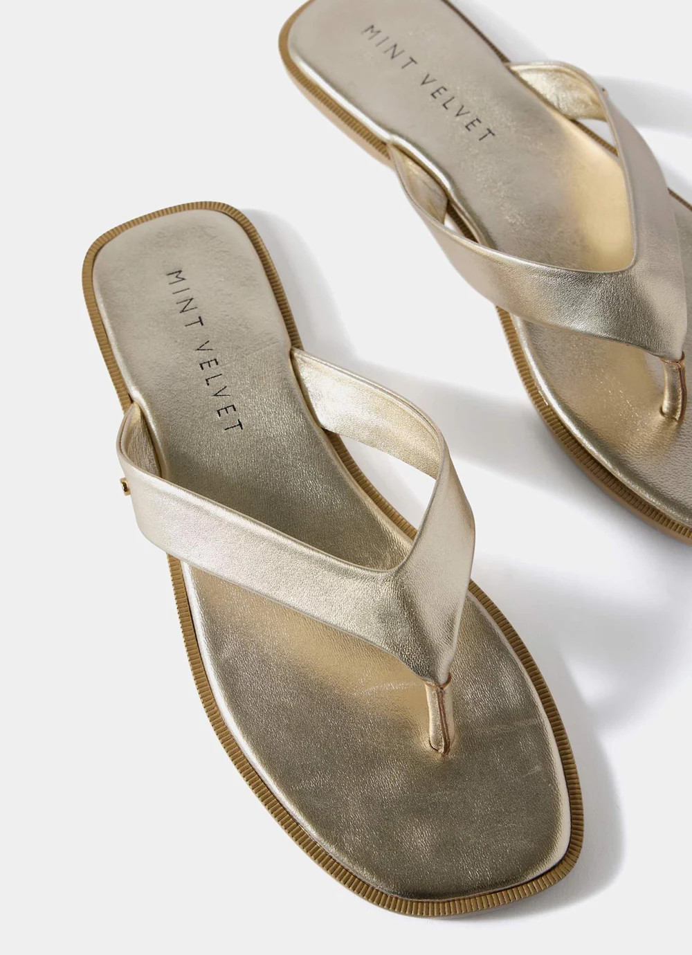 Lula Gold Leather Flip Flop Sandals | Mint Velvet