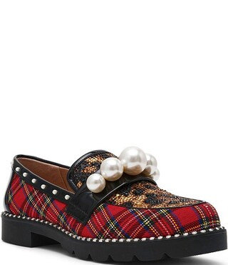 Betsey Johnson Harloe Rhinestone Leopard and Plaid Print Loafers | Dillard's | Dillard's