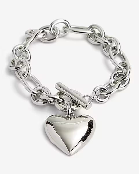 Chain Link Heart Charm Toggle Bracelet | Express