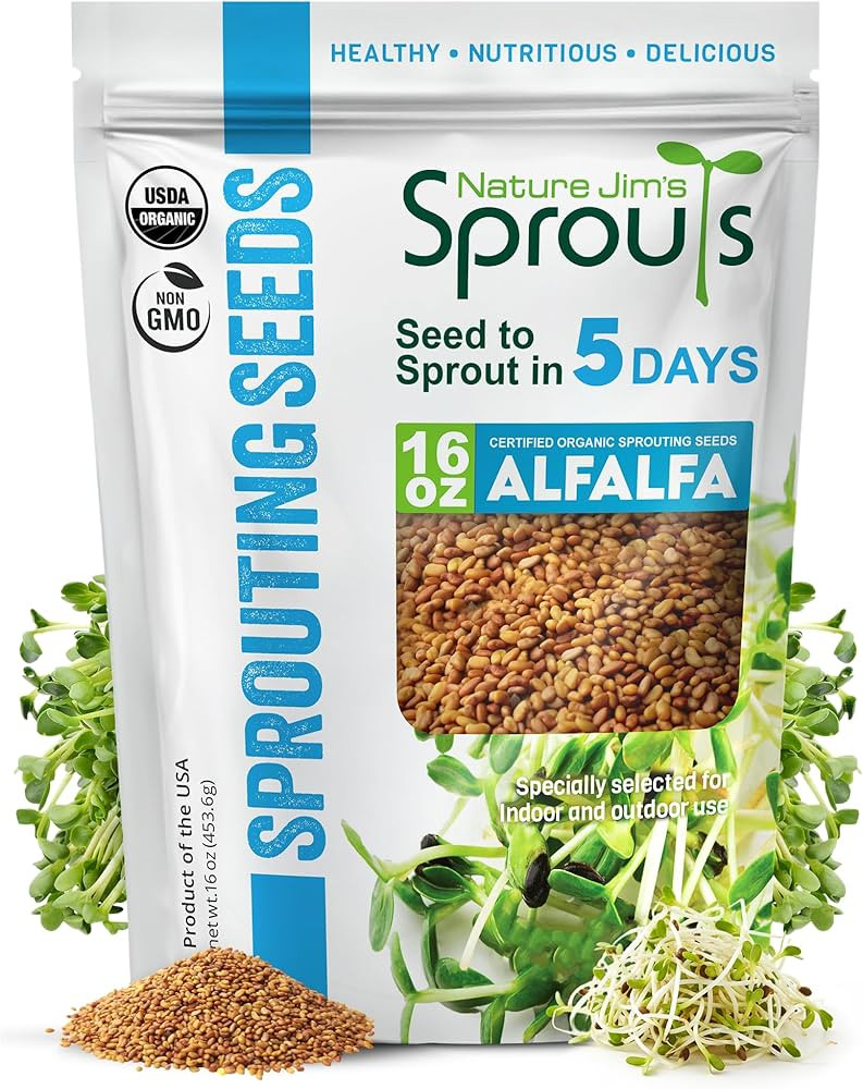 Nature Jims Sprouts Alfalfa Seeds – Non-GMO Organic Sprout Growing Kit for Planting – Premium... | Amazon (US)