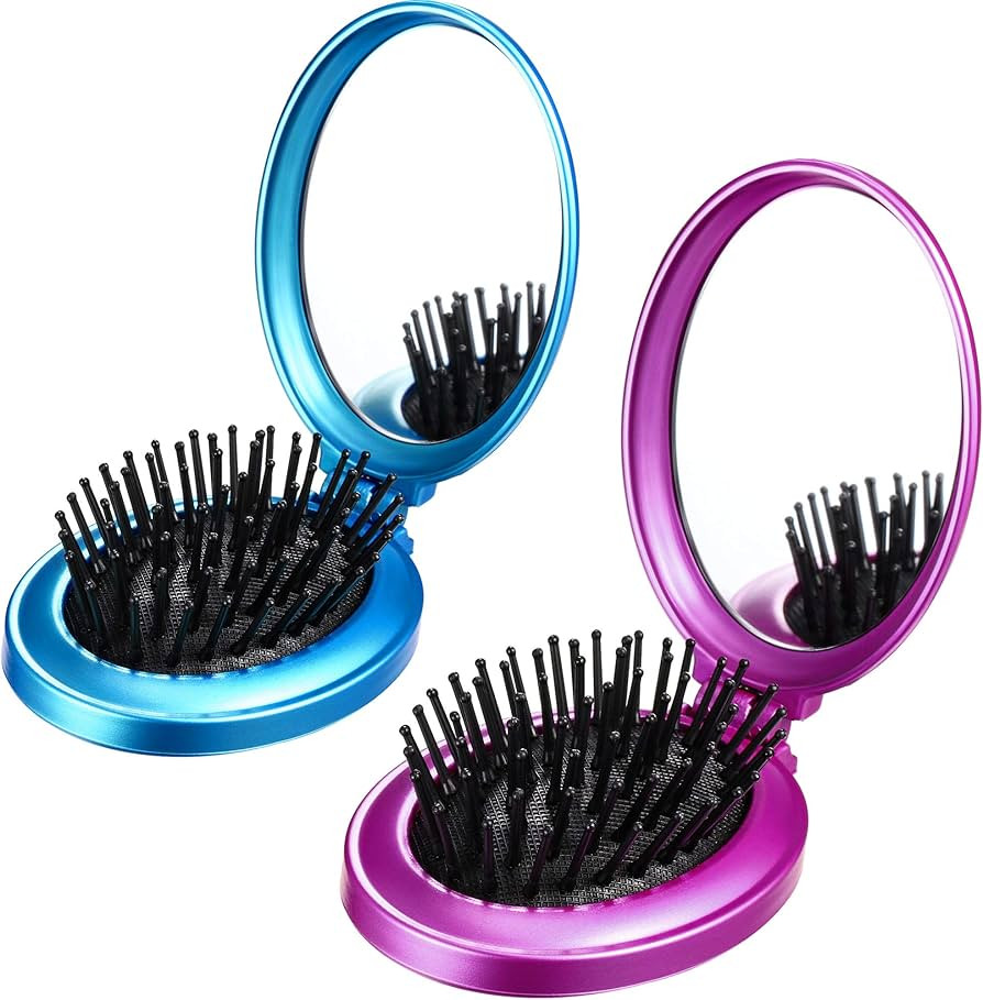 2 Pieces Folding Travel Mirror Hair Brushes Round Folding Pocket Hair Brush Mini Hair Comb Compac... | Amazon (US)