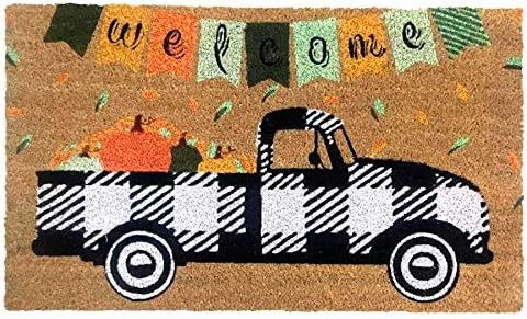 Black Checkered Truck Fall Coir Doormat Natural Fiber 18" x 30" Briarwood Lane | Amazon (US)