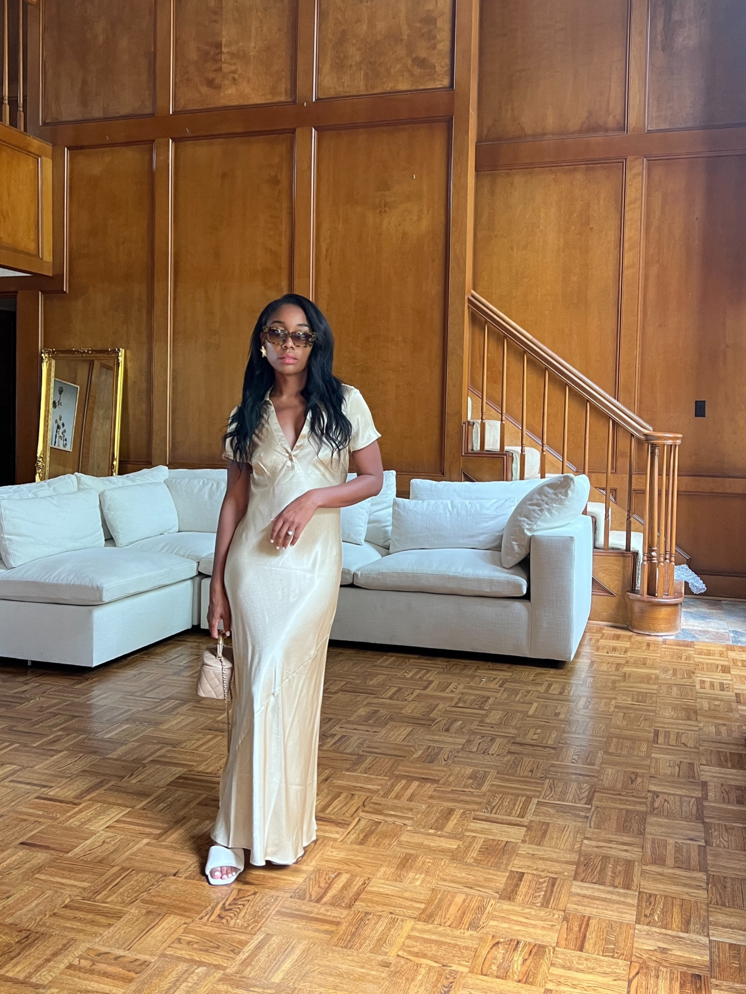 Slip dress with sleeves and collar, cream sandals with low heel, starfish earrings - wedding guest 

#LTKwedding #LTKshoecrush #LTKstyletip