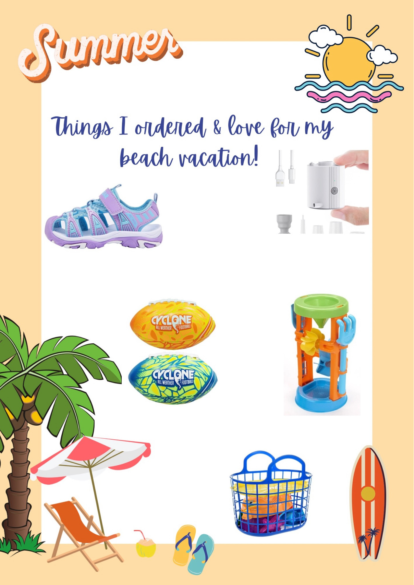 Some fun things I got for my beach vacation coming up! I love all these and testing them out has been fun! Everything is super affordable! 

Toddler sandals, mini air pump, water footballs, super cheap bag of beach toys, cause and effect sand toy! 🏝️ 

Summer fun!

#LTKKids #LTKSwim #LTKSeasonal