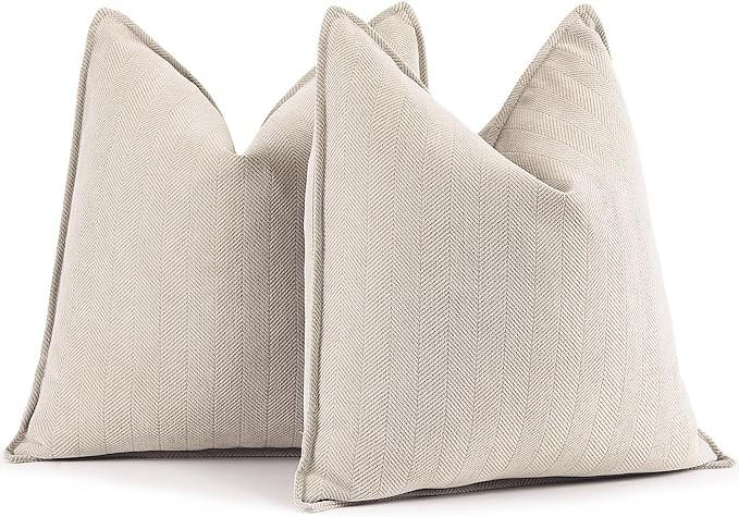 ZWJD Beige Pillow Covers 18x18 Set of 2 Chenille Pillow Covers with Elegant Design Soft and Luxur... | Amazon (US)