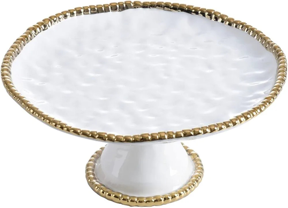 Pampa Bay Golden Salerno Titanium-Plated Porcelain 11-inch Round Cake Stand, White/Gold | Amazon (US)