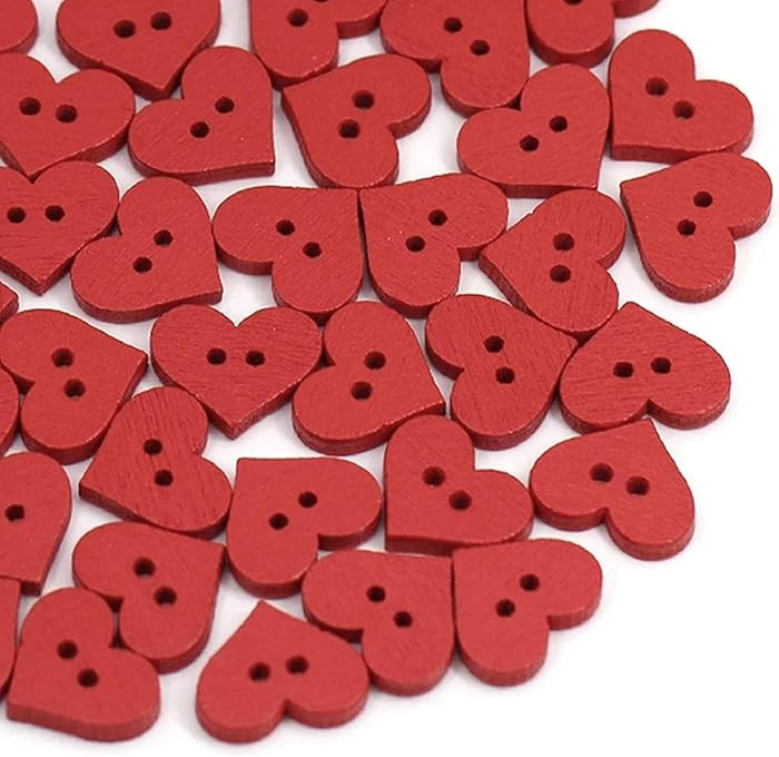 JJLFresheners 100 Red Heart Wooden Buttons (2 Holes, 0.6 Inches, Sewing Notions) | Amazon (US)