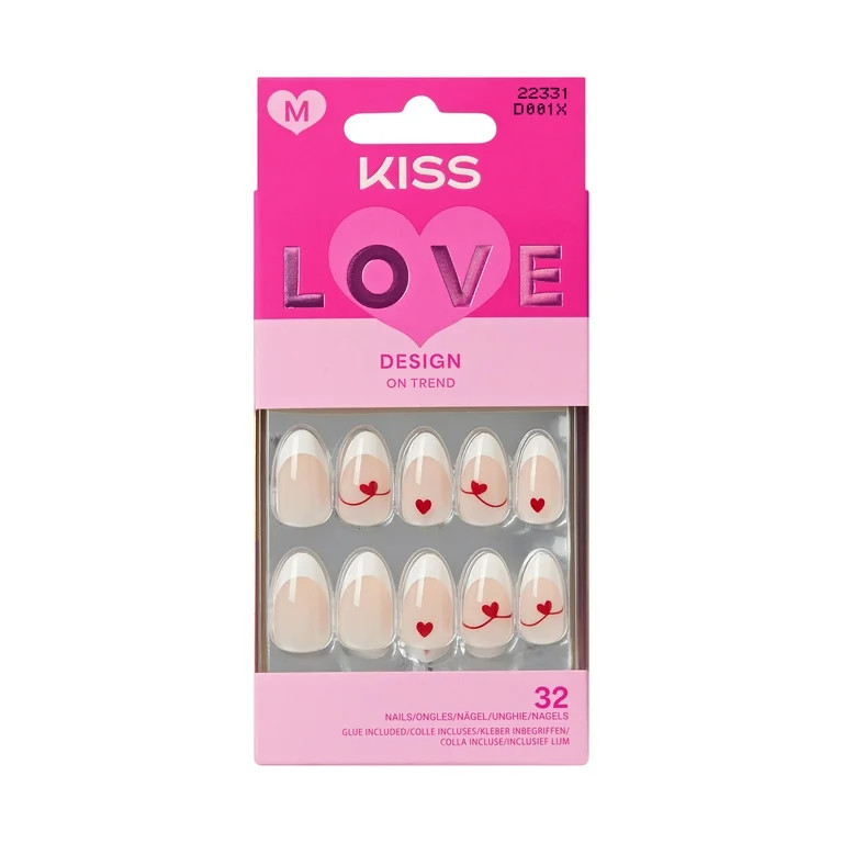 KISS LOVE Valentine’s Day Press On Nails Almond, 'Cupid's Canvas', Medium, 32 Count | Walmart (US)