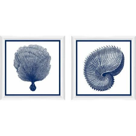 Blue and White Coral Coastal Wall Art, Set of 2 | Walmart (US)