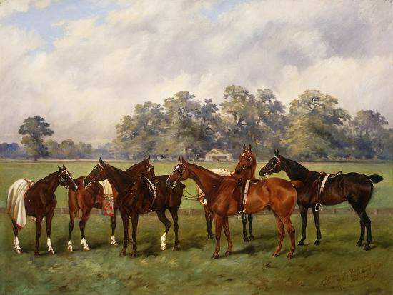 A Group of Polo Ponies, Dainty, Gold, Redskin, Miss Edge, and Piper Giclee Wall Art | Art.com