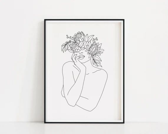 Protea Flower Woman Art Print  Honeypot Line Drawing  Woman | Etsy | Etsy (US)
