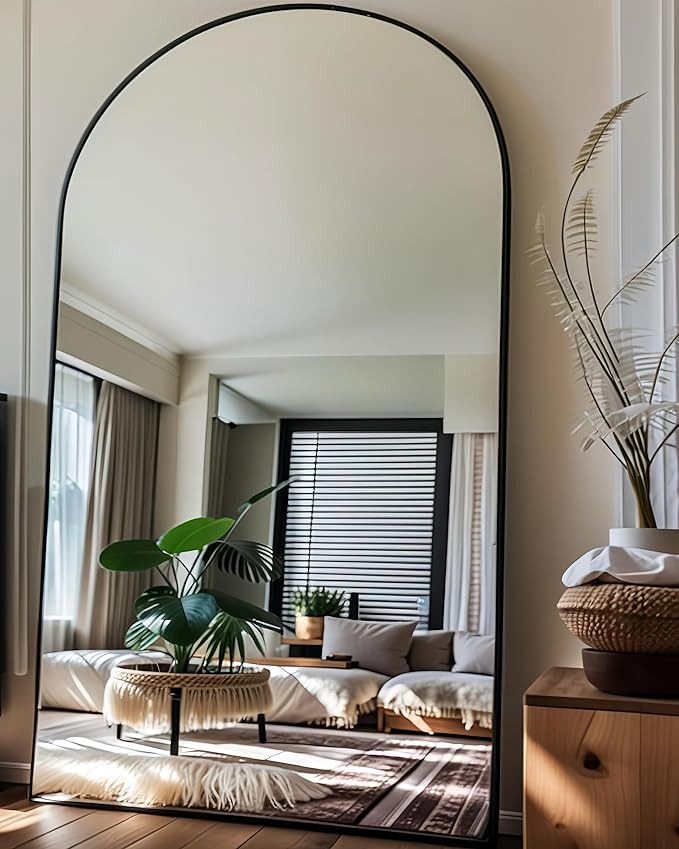 KOMCOTE Full Length Floor Mirror, 82x42 Inch Oversized Arched Standing Mirror in Black for Bedroo... | Amazon (US)