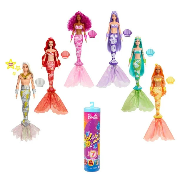 Barbie Color Reveal Mermaid Doll With 7 Surprises, Rainbow Mermaid Series | Walmart (US)