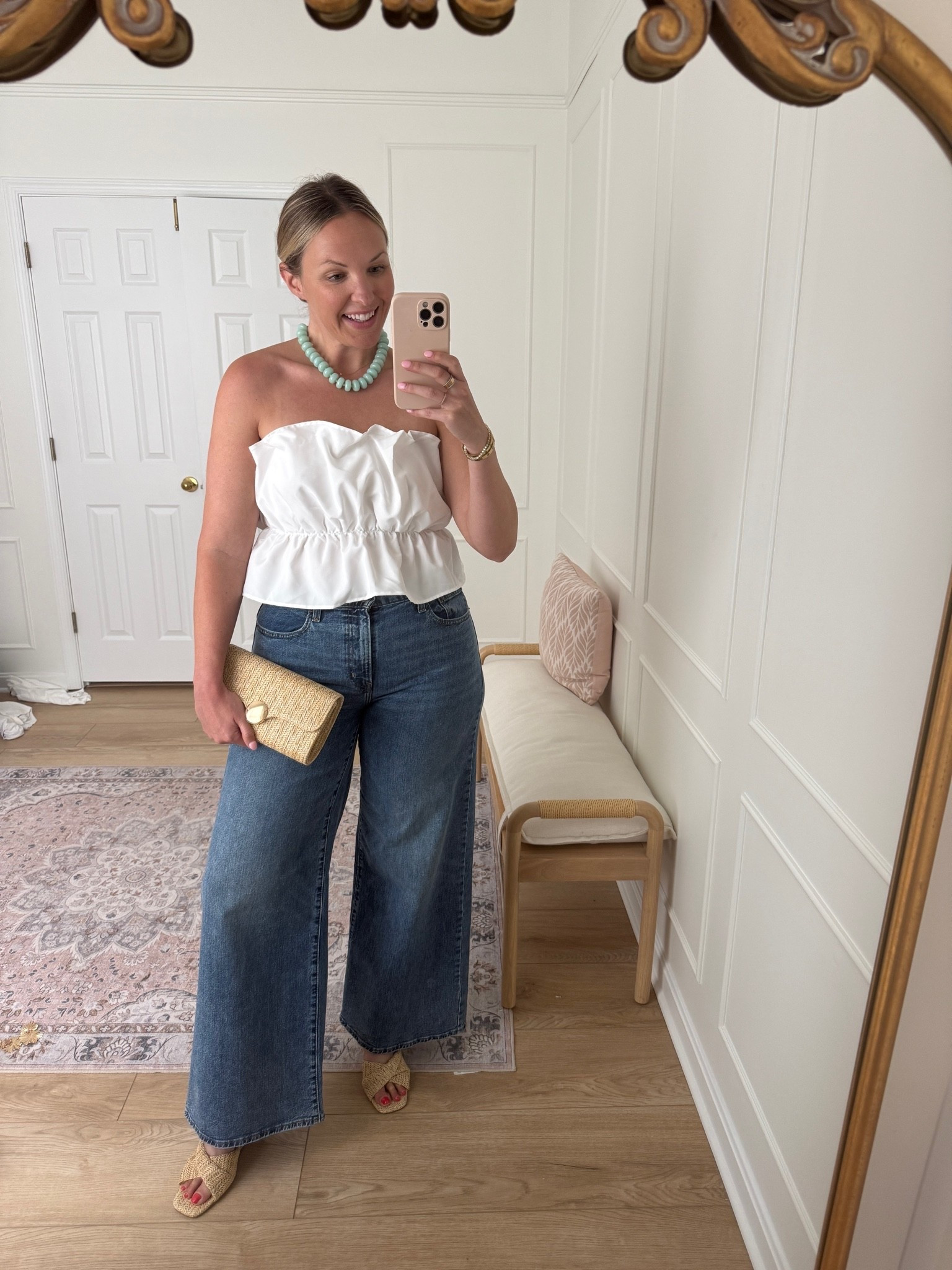 Date night outfit - summer outfit - wearing a med top and large jeans