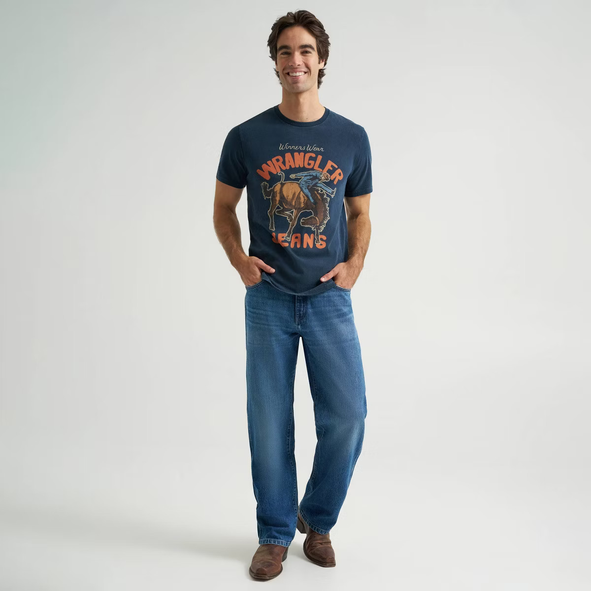 Wrangler Men's Vintage Worn Loose Straight Jeans - Medium Wash 34x32 | Target