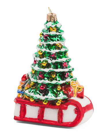 Made In Poland Handcrafted Christmas Tree On Sled Glass Ornament | TJ Maxx