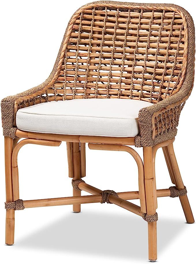 Baxton Studio Kyle Modern Bohemian Natural Brown Woven Rattan Dining Side Chair With Cushion | Amazon (US)