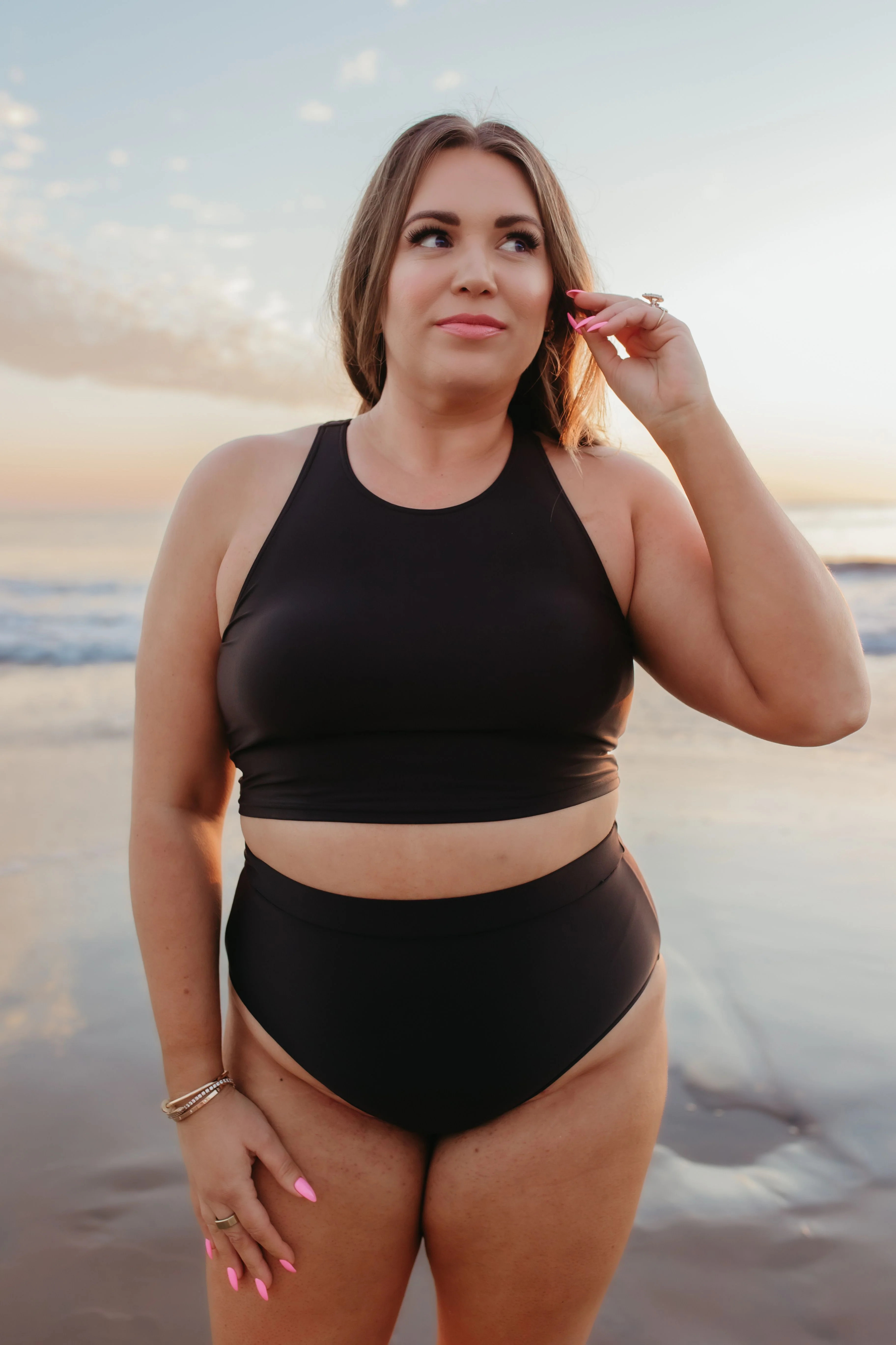 HIGH TIDE RACERBACK SWIM TOP IN BLACK BY PINK DESERT | Pink Desert