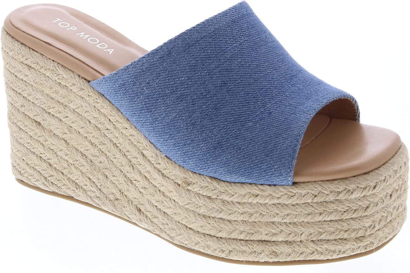 TOP Moda Women Open Toe High Wedge Jute Espadrille Slip on Slide Sandals | Amazon (US)