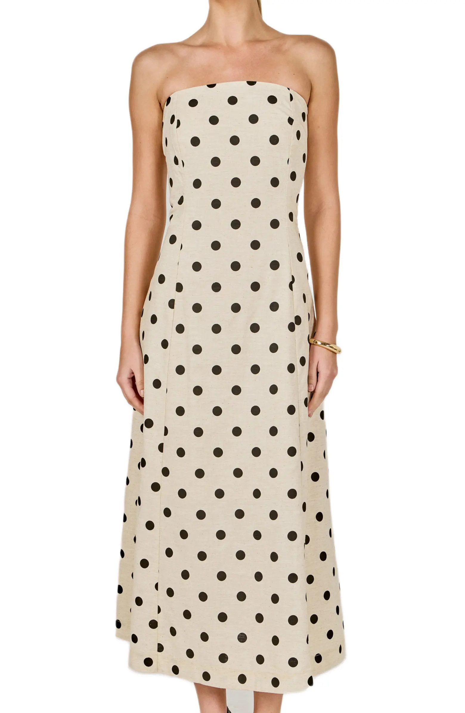 Endless Rose Polka Dot Strapless Linen & Cotton Dress | Nordstrom | Nordstrom