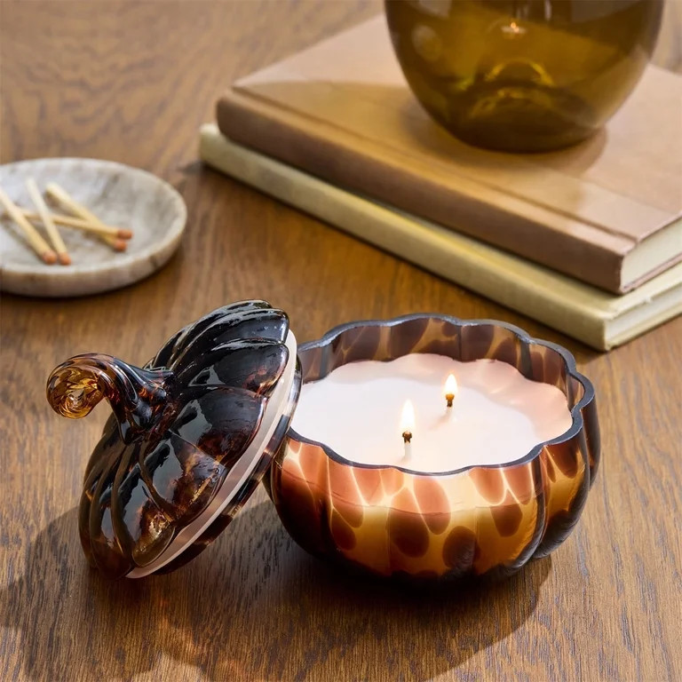 Retro Tortoise Shell Glass Pumpkin Container, Pumpkin Shaped Glass Jar with Lid, Autumn Tabletop ... | Walmart (US)