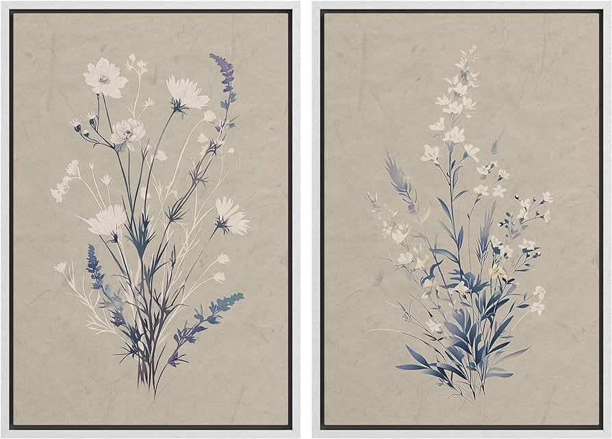 SIGNWIN Framed Canvas Print Wall Art Set Elegant Floral Silhouettes Botanical Illustration Minima... | Amazon (US)