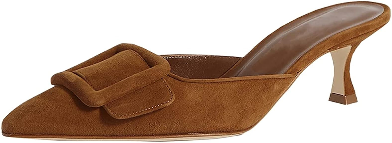 Divanne Heeled Mules For Women, Pointed Toe Slingback Pumps Buckle Kitten Heels Mules Slides Back... | Amazon (US)