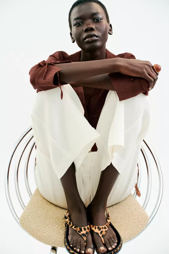 LEOPARD PRINT FAUX HAIR LEATHER SANDALS | Zara US