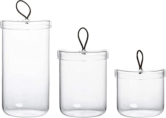 Premium Glass Apothecary Jars for Cotton with Handle | Apothecary Jars Bathroom | Set of 3 | Glas... | Amazon (US)
