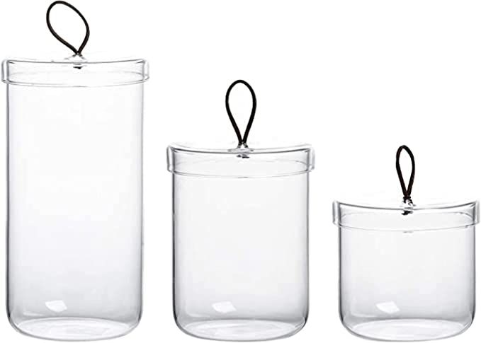 Premium Glass Apothecary Jars for Cotton with Handle | Apothecary Jars Bathroom | Set of 3 | Glas... | Amazon (US)