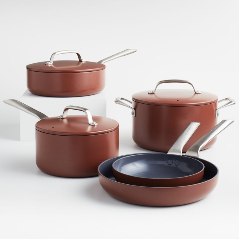 Crate & Barrel EvenCook Ceramic Terracotta Ceramic Nonstick 8-Piece Cookware Set with Bonus + Rev... | Crate & Barrel