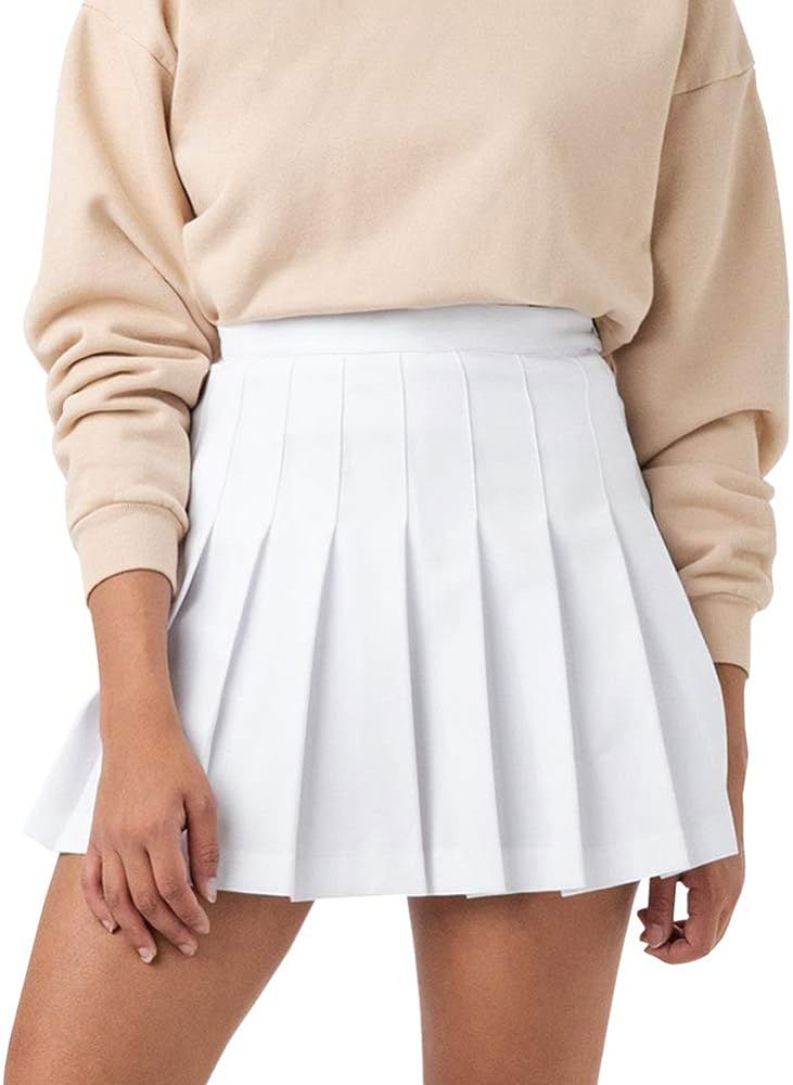 Women Girls High Waisted Pleated Skater Tennis School A-Line Skirt Uniform Skirts with Lining Sho... | Amazon (US)