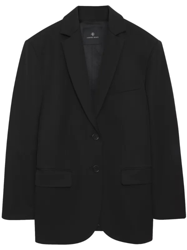 ANINE BING Quinn single-breasted Wool Blazer | Black | FARFETCH | Farfetch Global