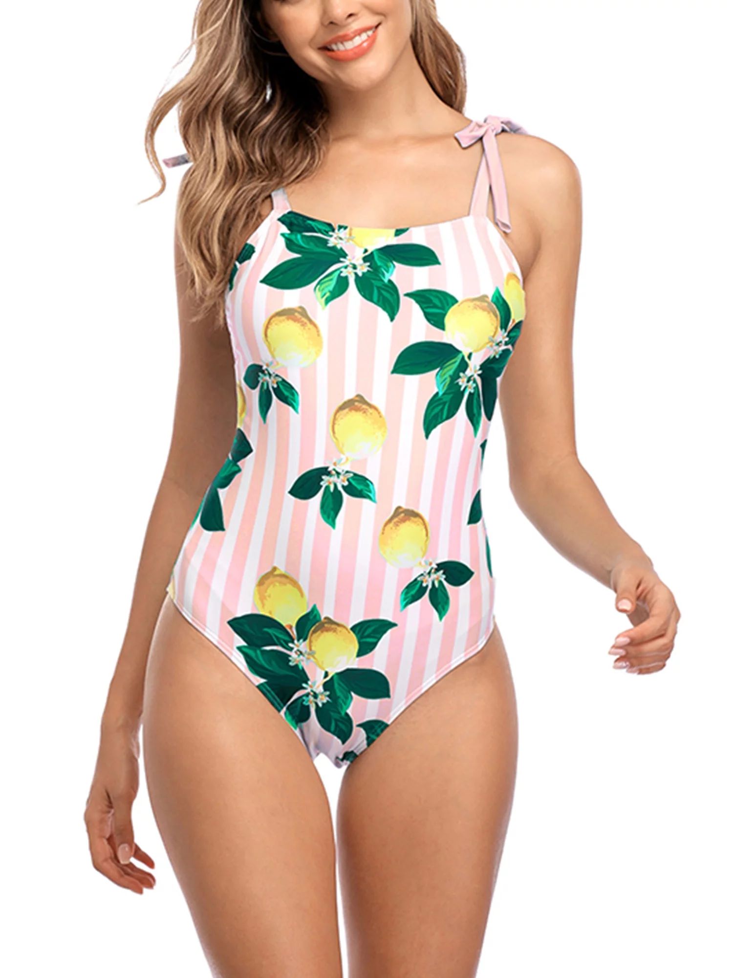Charmo Womens Lemon Printed Petite One Piece Swimsuits Monokini Bathing Suits | Walmart (US)