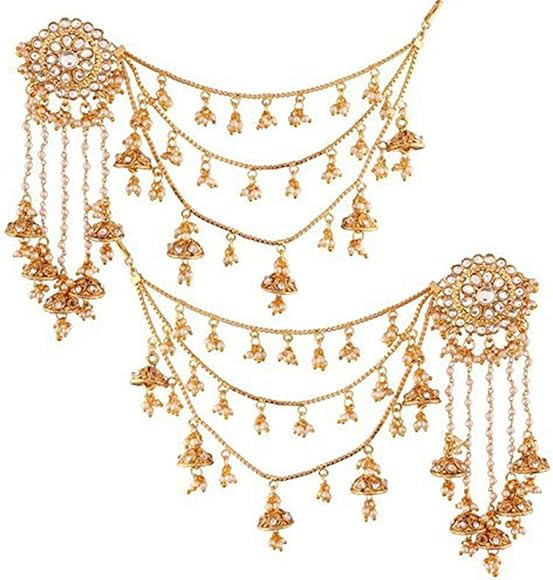 Indian Traditional Wedding Jewelry Bollywood BAAHUBALI Inspired Jhumki Earrings with Hair Chain f... | Amazon (US)