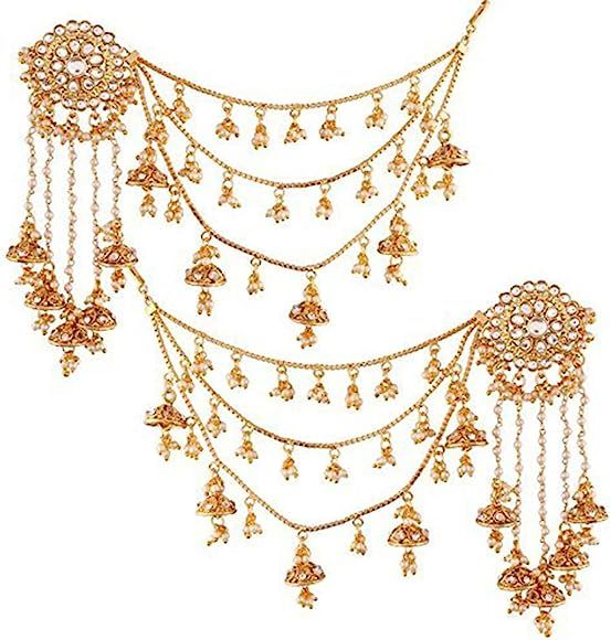 Indian Traditional Wedding Jewelry Bollywood BAAHUBALI Inspired Jhumki Earrings with Hair Chain f... | Amazon (US)