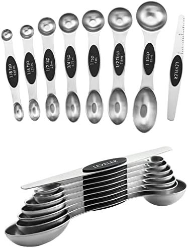 Spring Chef Magnetic Measuring Spoons Set, Dual Sided, Stainless Steel, Fits in Spice Jars, Black... | Amazon (US)