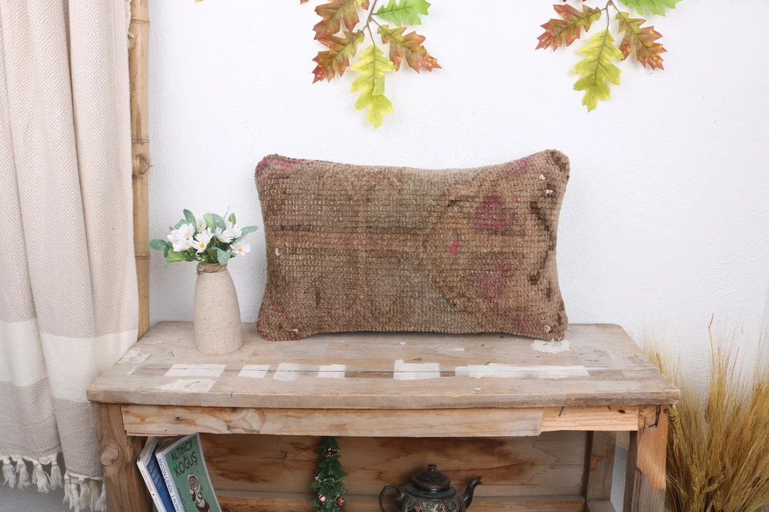 Throw Kilim Pillow, Vintage Kilim Pillow, 12x20 Antique Pillows, Interior Designer Pillow, Brown ... | Etsy (US)