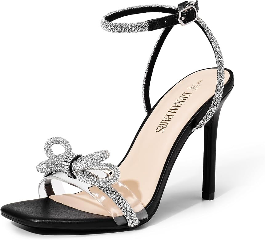 DREAM PAIRS Women's Double Bowknots Crystal Sandals Clear Slingback Heels Square Toe Shoes for Pa... | Amazon (CA)